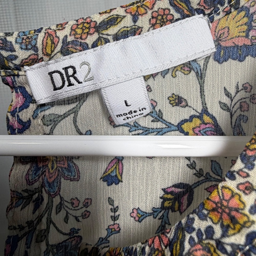 DR2 Floral Blouse Large Multicolor Mixed Print High-Low Hem Top - Picture 3 of 5
